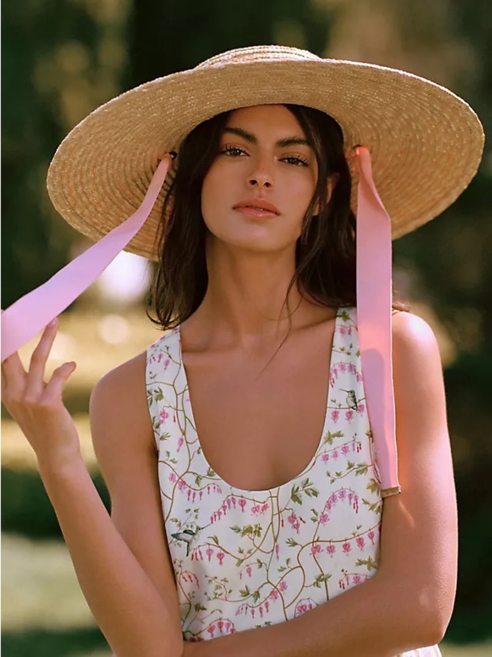 Anthro โ Wyeth Extended Wide Brim Boater Straw Hat with Tie Ribbon Chin Strap - Picture 3 of 17